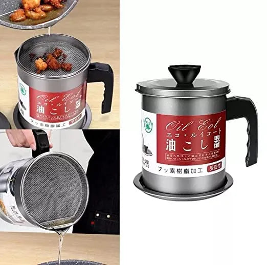 1.4L Strainer Oil Cooking Oil Filter Storage Oil Container Leakage Proof Oil Strainer Kitchen Oil Tank Cooking Oil Stainless-Steel Oil Filter Storage