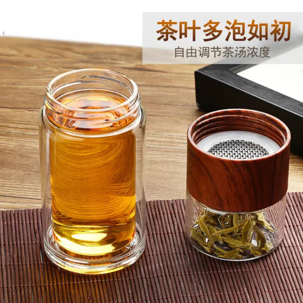Tea and Water Separation Double Layer Glass Cup Clear Water Cup Portable Office Tea Infuser Creative Cup Printinglogo