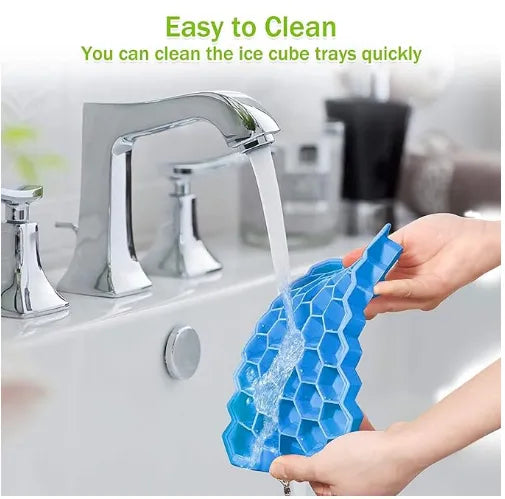 Silicone Ice cube Tray with plastic lid Easy Push Pop Out Square Silicon Ice Cubes Tray Honeycomb Shape Silicone Ice Cube Molds with Lid Flexible Tray for Refrigerator And Freezer
