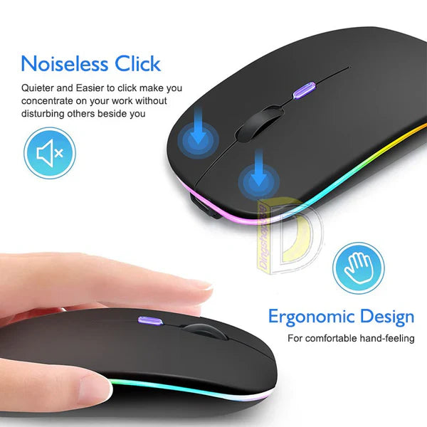 W10 Wireless RGB Slim Mouse - Type C Rechargeable - Bluetooth HP Mouse