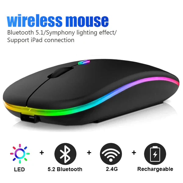 W10 Wireless RGB Slim Mouse - Type C Rechargeable - Bluetooth HP Mouse