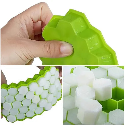 Silicone Ice cube Tray with plastic lid Easy Push Pop Out Square Silicon Ice Cubes Tray Honeycomb Shape Silicone Ice Cube Molds with Lid Flexible Tray for Refrigerator And Freezer