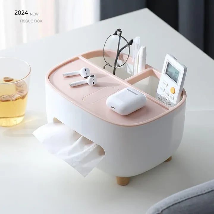 Multifunctional Tissue Box Cover Holder with Storage Container Living Room Remote, Glasses, Pen Pensile, Dry Fruit and Mobile Storage Box Holder For Home Office Tissue Tray - Multi