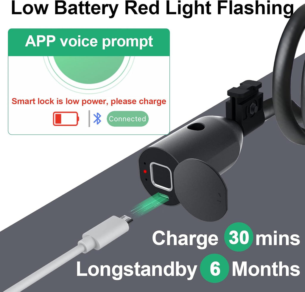 Fingerprint Bike Cable Lock, Dhiedas Bike Lock Heavy Duty Anti Theft, Fingerprint & Bluetooth Lock, Keyless Biometric Cable Lock, Waterproof Etronic Lock for Scooter Bicycle