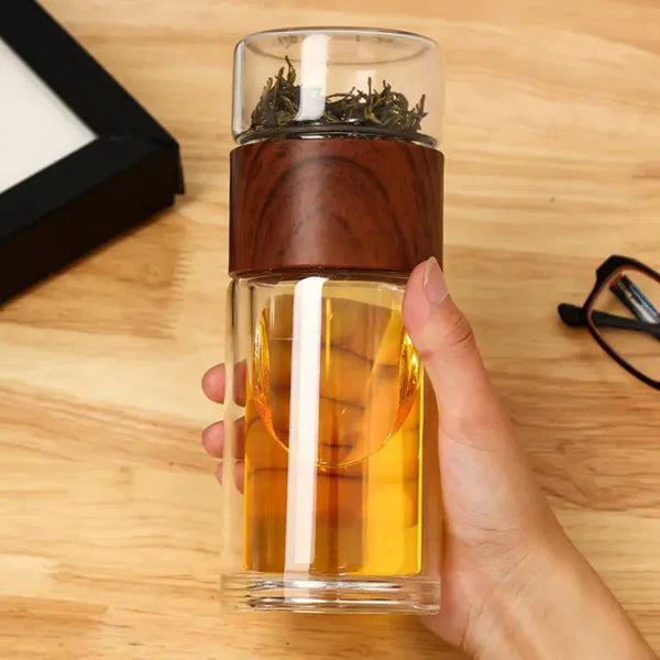 Tea and Water Separation Double Layer Glass Cup Clear Water Cup Portable Office Tea Infuser Creative Cup Printinglogo