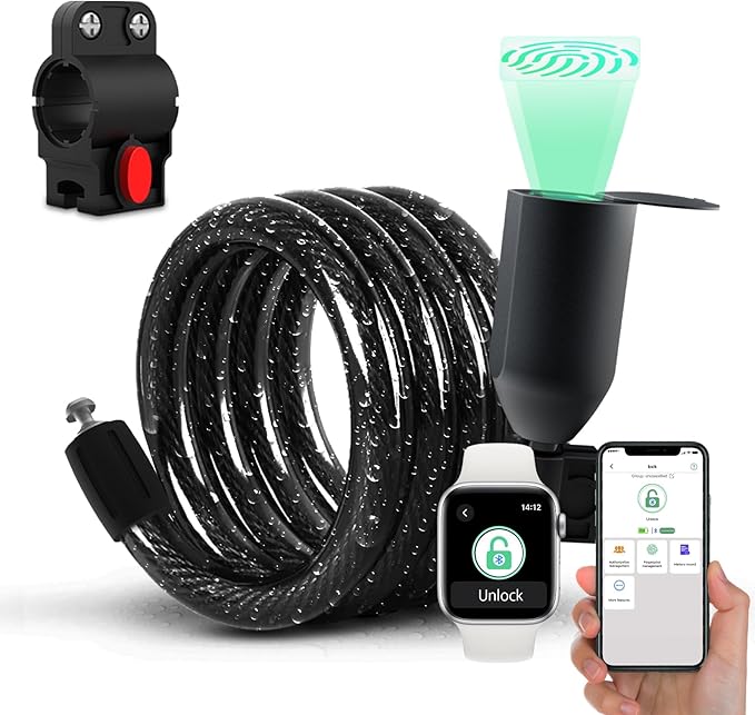 Fingerprint Bike Cable Lock, Dhiedas Bike Lock Heavy Duty Anti Theft, Fingerprint & Bluetooth Lock, Keyless Biometric Cable Lock, Waterproof Etronic Lock for Scooter Bicycle