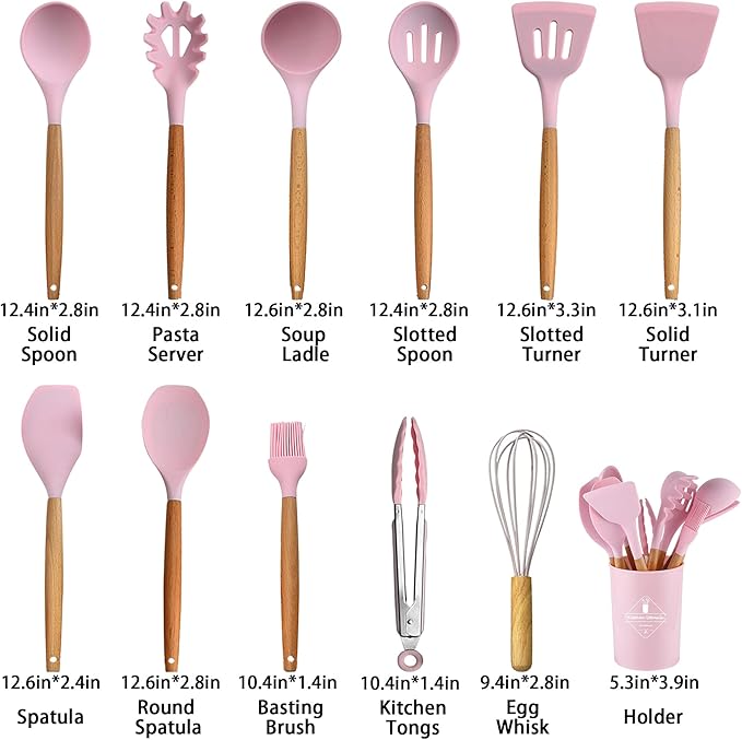 Silicone Cooking Utensils Set, 12-piece Kitchen Utensil Set Non-stick Cookware Is Heat-resistant, BPA-Free, Cooking Tools, Stirring