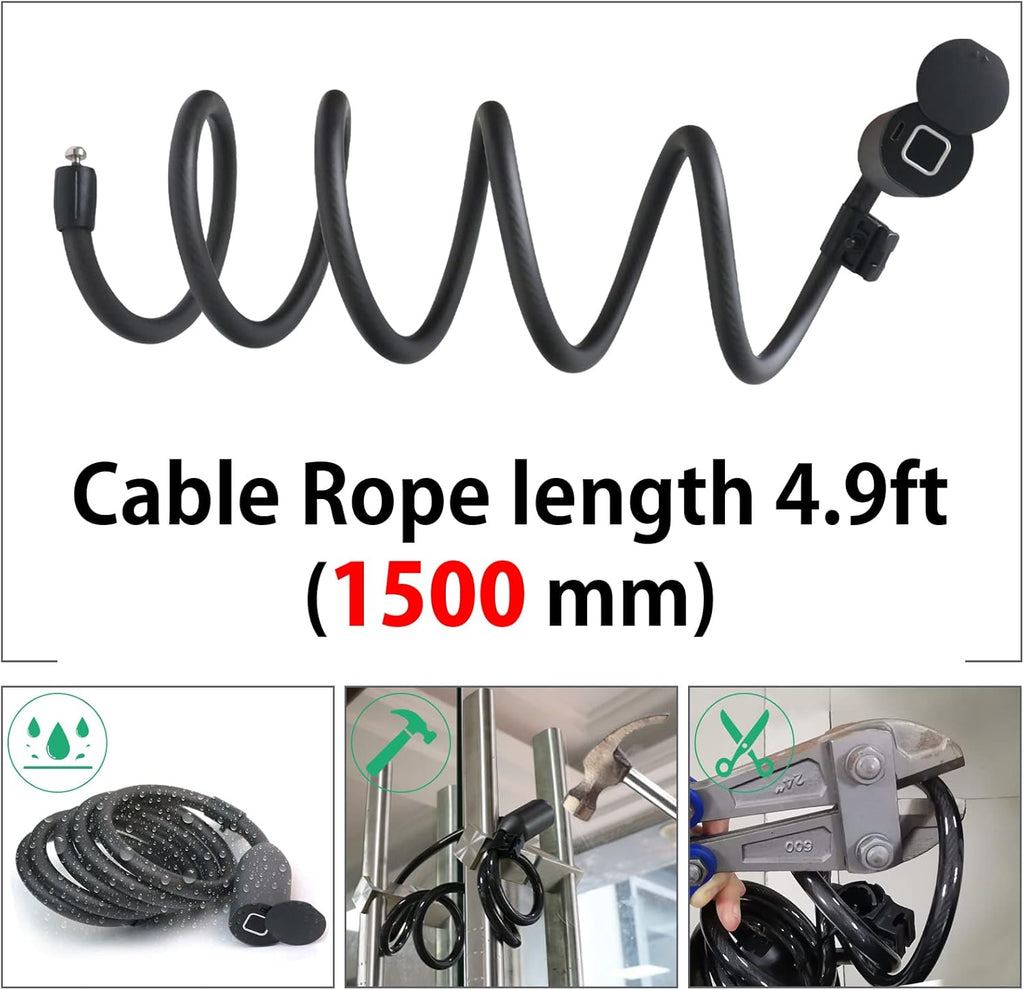 Fingerprint Bike Cable Lock, Dhiedas Bike Lock Heavy Duty Anti Theft, Fingerprint & Bluetooth Lock, Keyless Biometric Cable Lock, Waterproof Etronic Lock for Scooter Bicycle