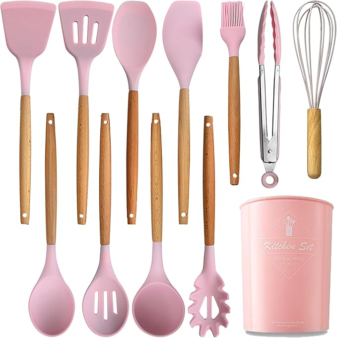 Silicone Cooking Utensils Set, 12-piece Kitchen Utensil Set Non-stick Cookware Is Heat-resistant, BPA-Free, Cooking Tools, Stirring