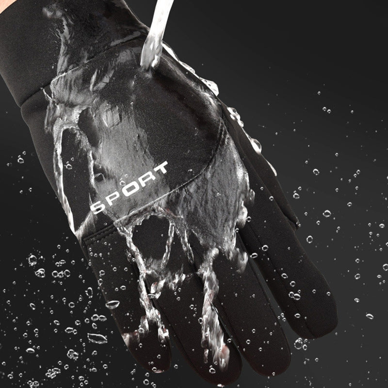 Winter for men all two finger outdoor warm plush windproof waterproof and anti slip touch screen cycling gloves