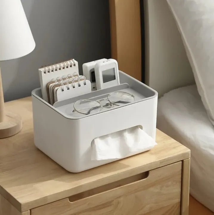 Multifunctional Tissue Box Cover Holder with Storage Container Living Room Remote, Glasses, Pen Pensile, Dry Fruit and Mobile Storage Box Holder For Home Office Tissue Tray - Multi