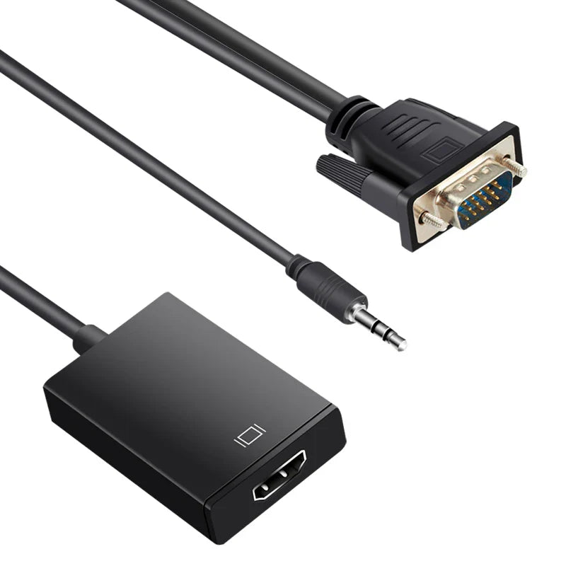 VGA to HDMI Converter Adapter, VGA Male to HDMI Female Cable Converter with 1080P HD Video and Audio Support for Connecting Old PC, Laptop with a VGA Output to Monitor, HDTV,Projector, VGA Male To HDMI Female Converter Adapter With 3.5mm Stereo USB Cable