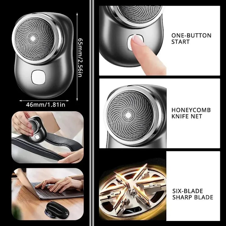Mini-Shaver, Portable Electric Shaver, Mini Electric Razor Shavers for Men, Rechargeable Shaver Easy One-Button Use Suitable for Home,Car,Travel