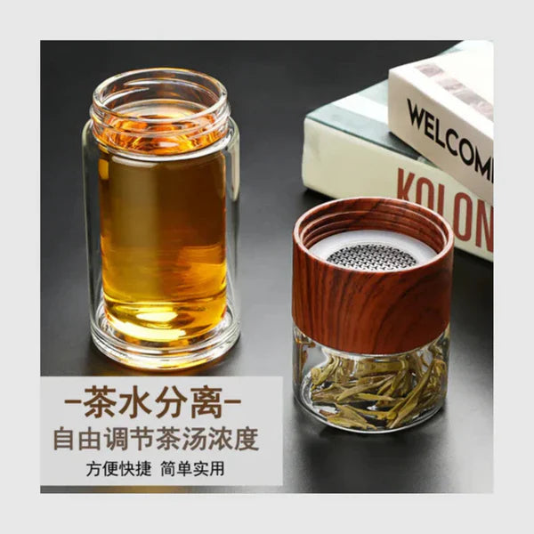 Tea and Water Separation Double Layer Glass Cup Clear Water Cup Portable Office Tea Infuser Creative Cup Printinglogo