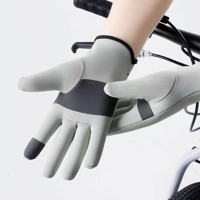 Winter for men all two finger outdoor warm plush windproof waterproof and anti slip touch screen cycling gloves