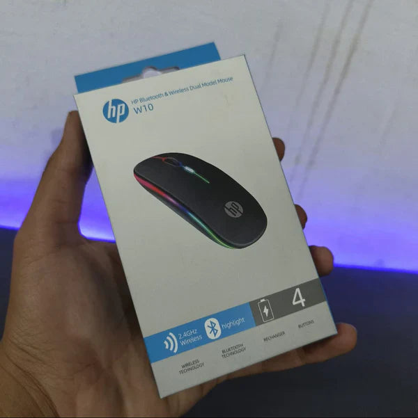 W10 Wireless RGB Slim Mouse - Type C Rechargeable - Bluetooth HP Mouse