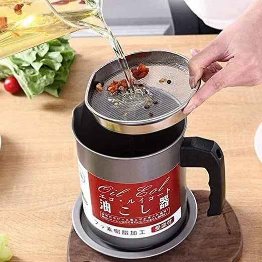 1.4L Strainer Oil Cooking Oil Filter Storage Oil Container Leakage Proof Oil Strainer Kitchen Oil Tank Cooking Oil Stainless-Steel Oil Filter Storage