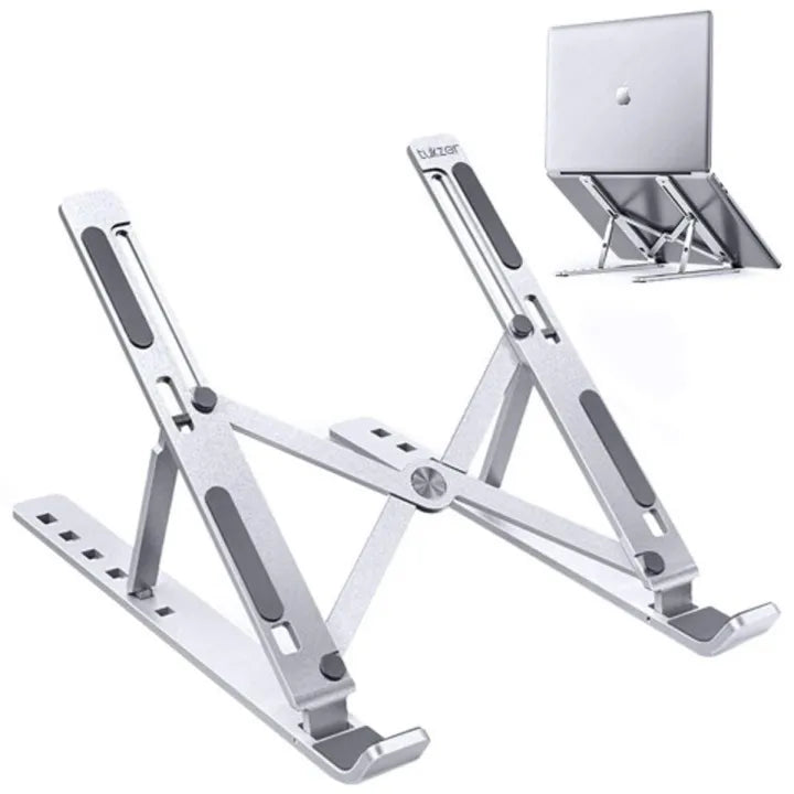 Portable Aluminum Foldable Laptop Metal Stand with Adjustable Height Folding Solid Stand With Anti Slip Rubber Grips - Silver
