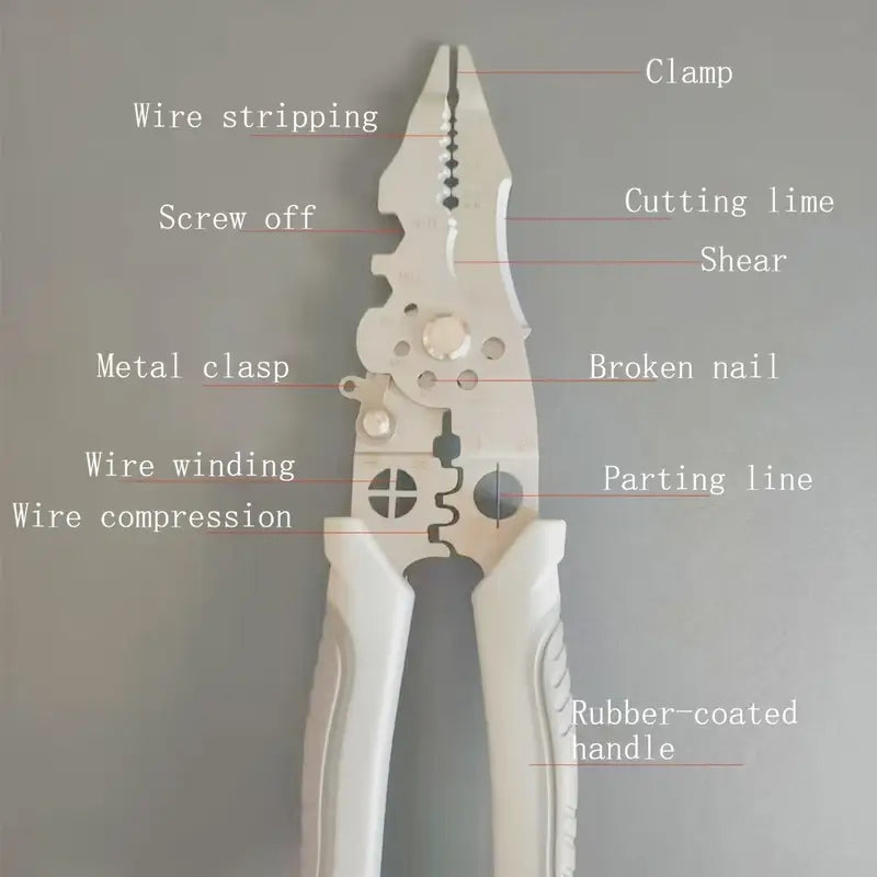 Multifunctional Wire Stripper Pliers - Stainless Steel Ergonomic Grip, No Assembly Required, Portable Cable Stripper & Crimper Tool for Electricians