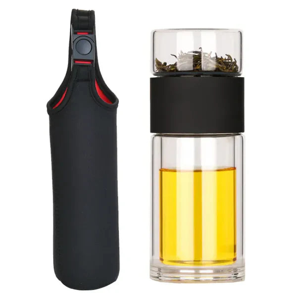 Tea and Water Separation Double Layer Glass Cup Clear Water Cup Portable Office Tea Infuser Creative Cup Printinglogo