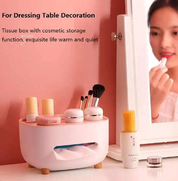 Multifunctional Tissue Box Cover Holder with Storage Container Living Room Remote, Glasses, Pen Pensile, Dry Fruit and Mobile Storage Box Holder For Home Office Tissue Tray - Multi