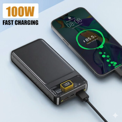 10000mAh Powerbank ⚡ 100W Super Fast Charging – Phones, tablets aur laptops ke liye perfect 📱 Digital Battery Display – show Real-time percentage 🔌 Type-C & Micro Dual Input – Convenient charging 🛡️ Smart Safety Protection – Overcharge