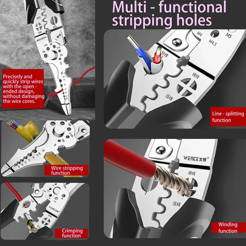 Multifunctional Wire Stripper Pliers - Stainless Steel Ergonomic Grip, No Assembly Required, Portable Cable Stripper & Crimper Tool for Electricians