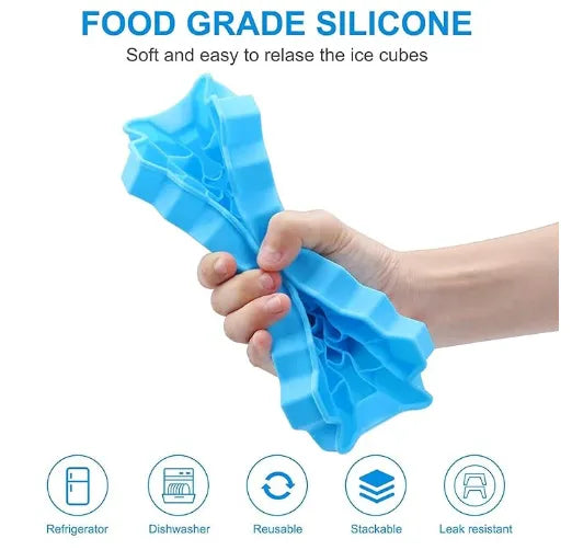 Silicone Ice cube Tray with plastic lid Easy Push Pop Out Square Silicon Ice Cubes Tray Honeycomb Shape Silicone Ice Cube Molds with Lid Flexible Tray for Refrigerator And Freezer