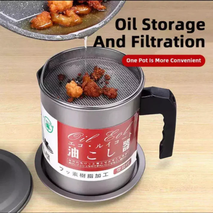 1.4L Strainer Oil Cooking Oil Filter Storage Oil Container Leakage Proof Oil Strainer Kitchen Oil Tank Cooking Oil Stainless-Steel Oil Filter Storage